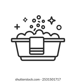 Bathtub with line icon.Wash care woman home, color design.