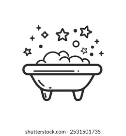 Bathtub with line icon.Wash care woman home, color design.