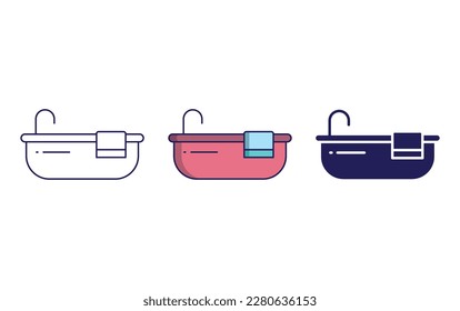 Bathtub line and solid vector icons