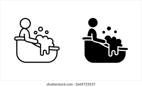 Conjunto de iconos lineales de bañera. Ilustración de línea delgada sobre fondo blanco. Tomar un baño. Símbolo de contorno.
