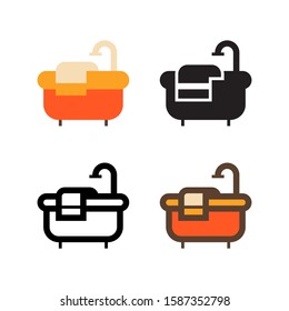 Bathtub logo icon design in four style. Line, Glyph, Flat and Color Line style