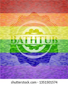 Bathtub on mosaic background with the colors of the LGBT flag