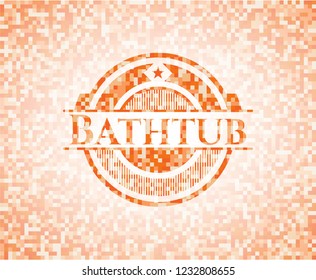 Bathtub orange tile background illustration. Square geometric mosaic seamless pattern with emblem inside.