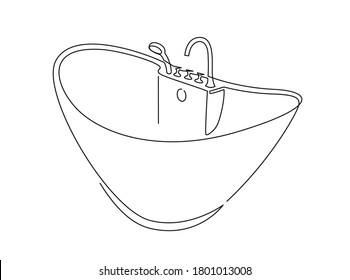 Bathtub outline icon, bathroom accessories linear style pictogram isolated on white. Bath continuous one line vector drawing