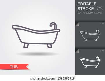 Bathtub. Outline icon with editable stroke. Linear symbol of the bathroom with shadow
