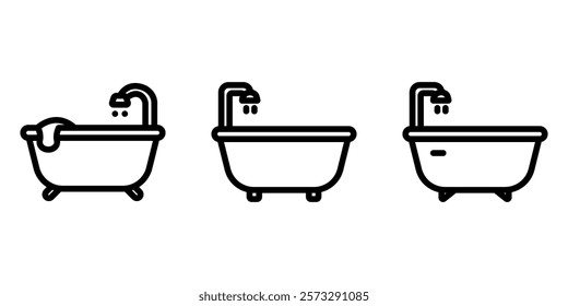 bathtub outline or line icon design bundle.