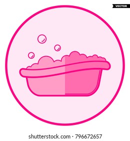 Bathtub. Pink baby icon on a white background, line art vector design.
