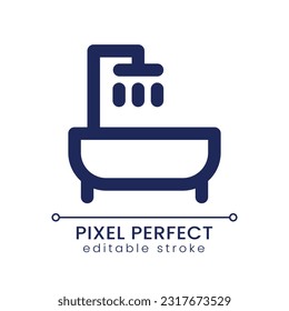 Icono de ui lineal perfecto para píxel de baño. Cuarto de baño. Ducha y bañera. Higiene. Servicio de hotel. GUI, diseño UX. Esquema de elemento de interfaz de usuario aislado para aplicación y web. Trazo editable. Fuente de Poppins utilizada