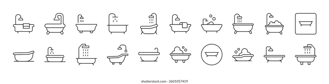 Bathtub Related Line Icons for Web Sites, Books, Cards, Apps. Editable Stroke. Suitable for Web Sites, Books, Cards, Apps