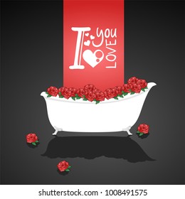 Bathtub with roses illustration