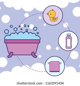bathtub rubber duck shampoo and towel bathroom