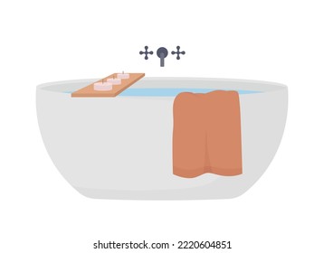 Objeto vectorial de color semiplano de bañera. Elemento editable. Elemento de tamaño completo sobre blanco. velas decorativas. Diseño interior en el cuarto de baño simple ilustración de estilo de dibujos animados para diseño gráfico web y animación