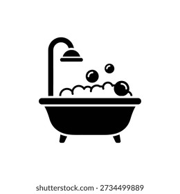 Bathtub with Shower and Bubbles Icon for Bathing and Relaxation