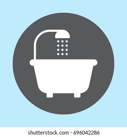 Bathtub and shower flat icon, round button, circular vector sign. Flat style design white pictogram