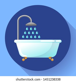 Bathtub with shower flat icon. Water treatments, take a bath or relax in the bathtub vector illustration.