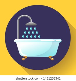 Bathtub with shower flat icon. Water treatments, take a bath or relax in the bathtub vector illustration.