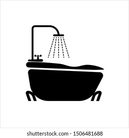 Bathtub And Shower Icon, Bath Tub And Shower Vector Art Illustration