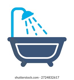 Icono de ducha de bañera Vector plano azul diseño símbolo de higiene de baño lavado de agua limpia hogar elemento gráfico ilustración