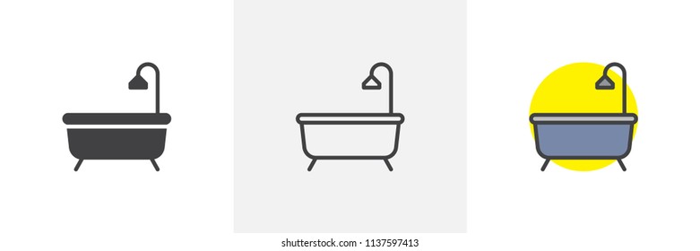 Bathtub with shower icon. Line, solid and filled outline colorful version, outline and filled vector sign. Bath symbol, logo illustration. Different style icons set. Pixel perfect vector graphics