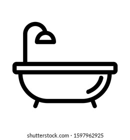 Bathtub with shower icon vector illustration. Simple bathtub icon in solid style design on white background. Related to real estate, apartment, bathroom, toilet
