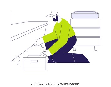 Bathtub and shower installation abstract concept vector illustration. Plumber deals with bathtub installation, residential construction service, rough interior works abstract metaphor.