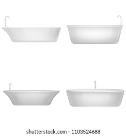 Bathtub shower interior mockup set. Realistic illustration of 4 bathtub shower interior mockups for web