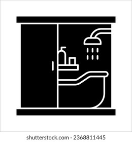 Bañera con un icono en la línea de ducha. Plantilla de diseño de vectores de iconos de bañera. ilustración vectorial sobre fondo blanco