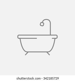 Bathtub with shower line icon for web, mobile and infographics. Vector dark grey icon isolated on light grey background.