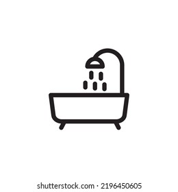 Bathtub with shower outline icon. simple lines on white background.