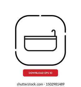Bathtub, shower room outline vector icon