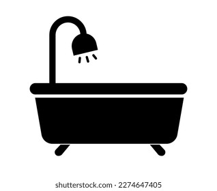 Bathtub with shower silhouette icon. Vector.