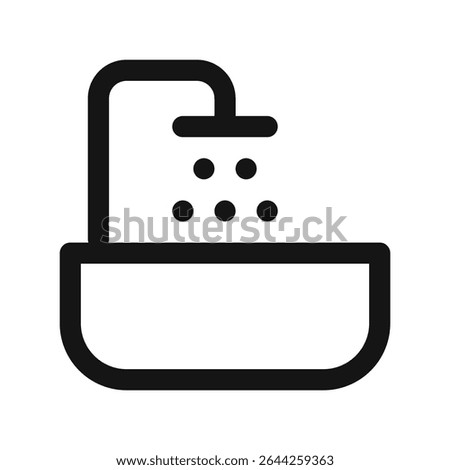 Bathtub shower UI icon, hotel bath shower simple line user interface vector symbol