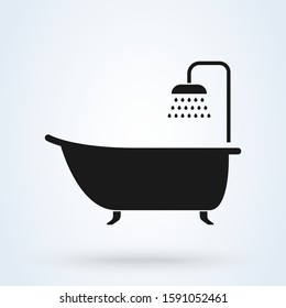 Bathtub with shower. vector modern icon design illustration.