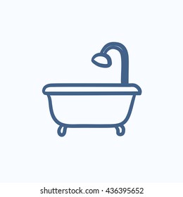 Bathtub with shower vector sketch icon isolated on background. Hand drawn Bathtub with shower icon. Bathtub with shower sketch icon for infographic, website or app.