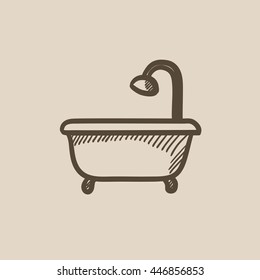 Bathtub with shower vector sketch icon isolated on background. Hand drawn Bathtub with shower icon. Bathtub with shower sketch icon for infographic, website or app.