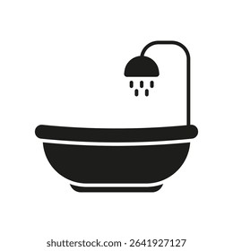 Bathtub With Showerhead Solid Icon. Bathroom Hygiene, Relaxation, And Personal Care Silhouette Symbol. Home Spa Experience. Isolated Vector Illustration.