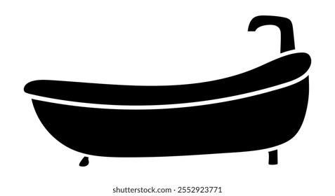 Badewanne Seitenansicht Silhouette Vektorgrafik. Einzeln auf weißem Hintergrund