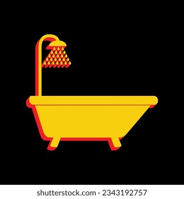 Bathtub sign. 3D Extruded Yellow Icon with Red Sides a Black background. Illustration.