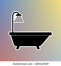 Bathtub sign. Black icon in white shell at pastel color background. Illustration.