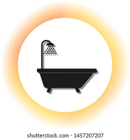 Bathtub sign. Dark icon with shadow on the glowing circle button. Illustration.