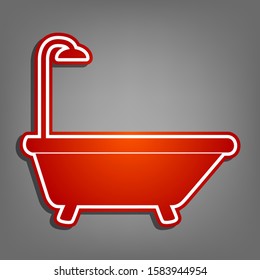 Bathtub sign. Flat red icon with linear white icon with gray shadow at grayish background. Illustration.