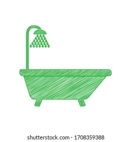 Bathtub sign. Green scribble Icon with solid contour on white background. Illustration.