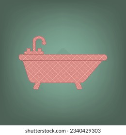 Bathtub sign illustration. Apricot Icon with Brick Red parquet floor graphic pattern on a Ebony background. Feldgrau. Green. Illustration.