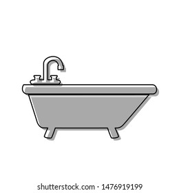 Bathtub sign illustration. Black line icon with gray shifted flat filled icon on white background. Illustration.