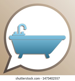 Bathtub sign illustration. Bright cerulean icon in white speech balloon at pale taupe background. Illustration.