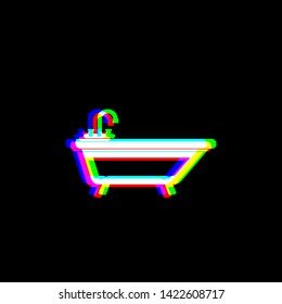 Bathtub sign illustration. Red, green and blue unfocused contour icon at black background. Illustration.