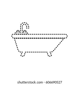 Bathtub sign illustration. Vector. Black dashed icon on white background. Isolated.