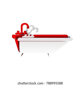 Bathtub sign illustration. Vector. Detachable paper icon with red body stock. Isolated.