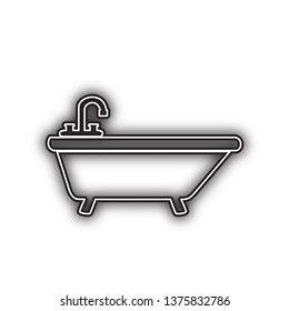 Bathtub sign illustration. Vector. Double contour black icon with soft shadow at white background. Isolated.