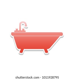 Bathtub sign illustration. Vector. Reddish icon with white and gray shadow on white background. Isolated.
